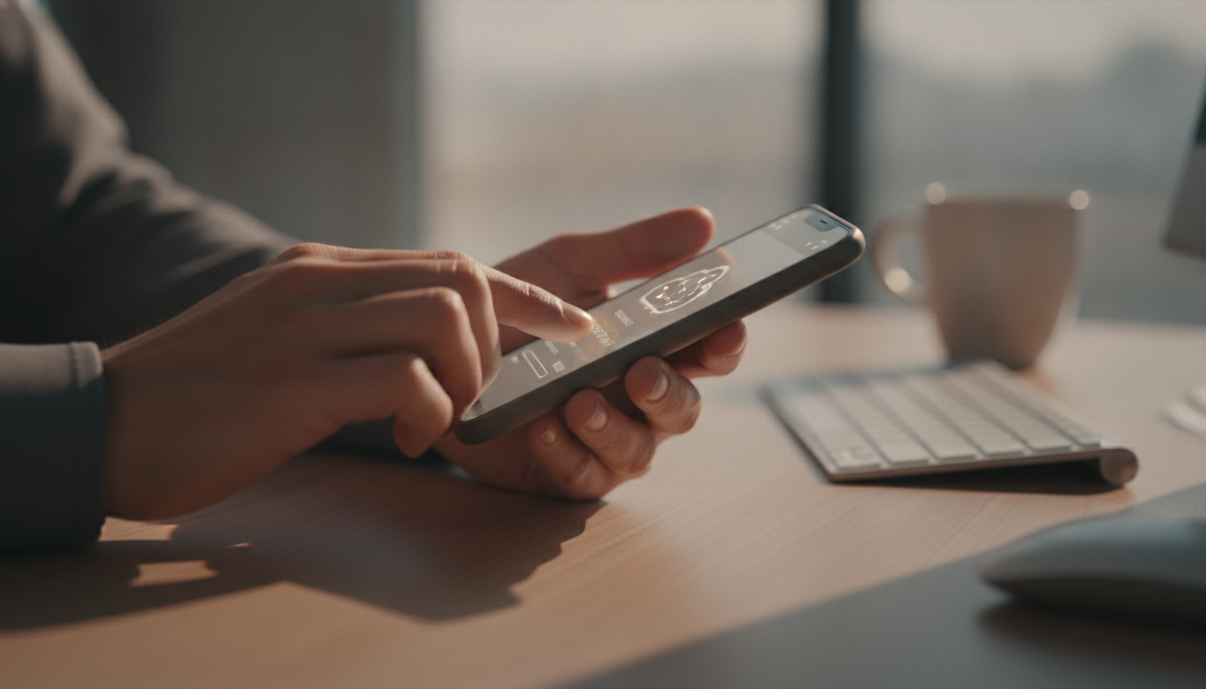 Hände tippen auf Smartphone mit sichtbarer Cloud-Speicher-Oberfläche